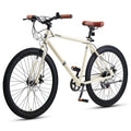 VIRIBUS Hybrid Bikes, 28 inch Mens Bike with Lightweight Aluminum Frame & Disc Brakes, 700C Bikes for Tall Men, 7 Speed Vintage Retro Hybrid Bicycles for City Commuters, Mens Road Bike Cream