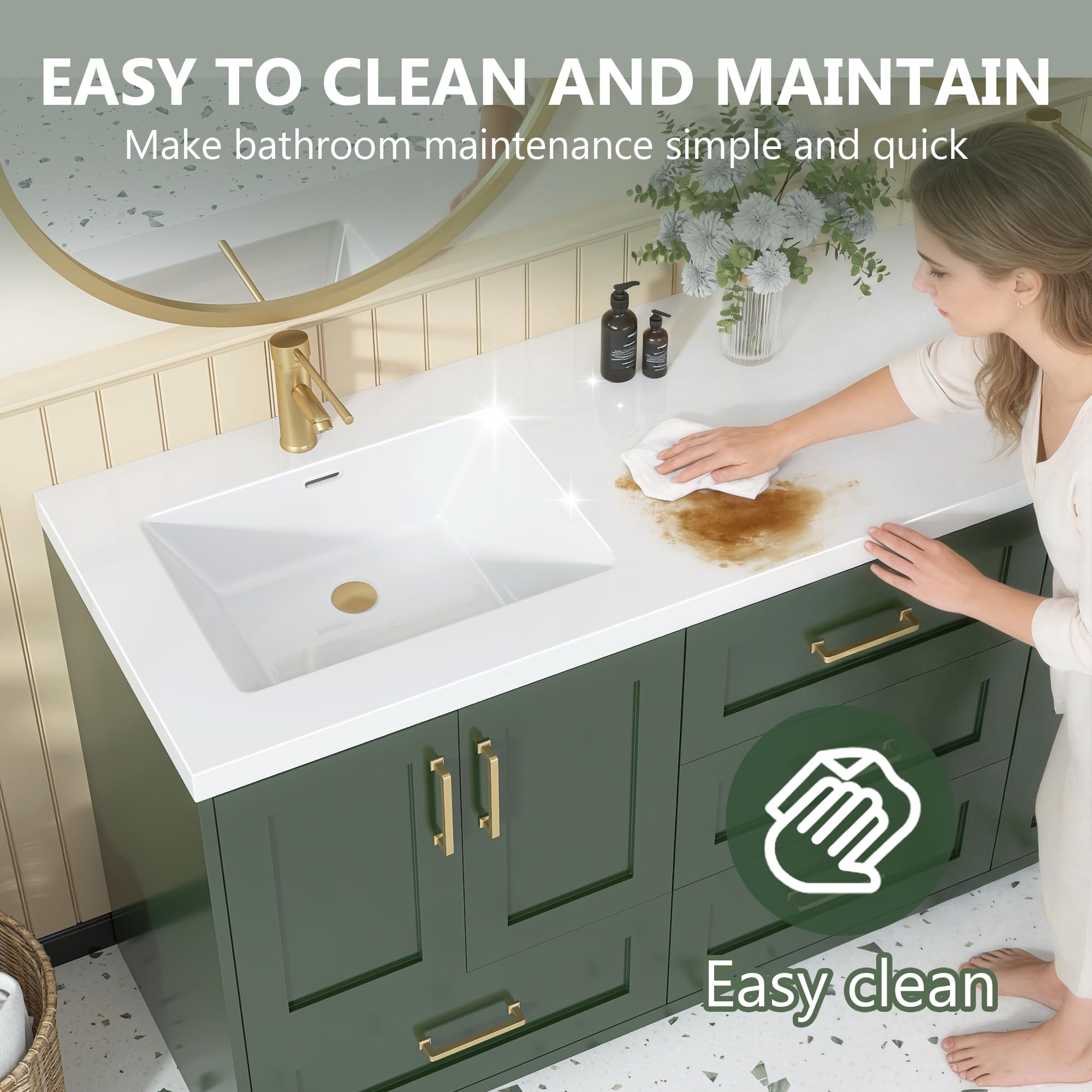 72 x 22 White Vanity Top with Sink Solid Surface Bathroom Vanity Sink Top with Double Sink Integrated Basin and Overflow in Glossy Pure White, Cabinet Not Included