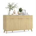 IDEALHOUSE 60" Large Farmhouse Sideboard Buffet Cabinet with Storage Drawers & Adjustable Shelves, Wood Fluted Buffet Storage Cabinet & Coffee Bar Console Table for Living Room & Kitchen Dining Room