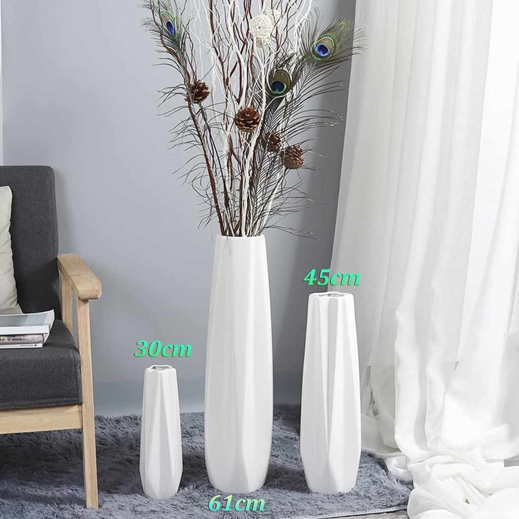 UWYTGF Floor Vase Ceramic Vase,Decorative Large,Floor,Large Floor Vase,White Ceramic Vase,Handcrafted,Sophisticated Vessel for Decorative Branches and Dried Flower,White-61Cm,White,45cm