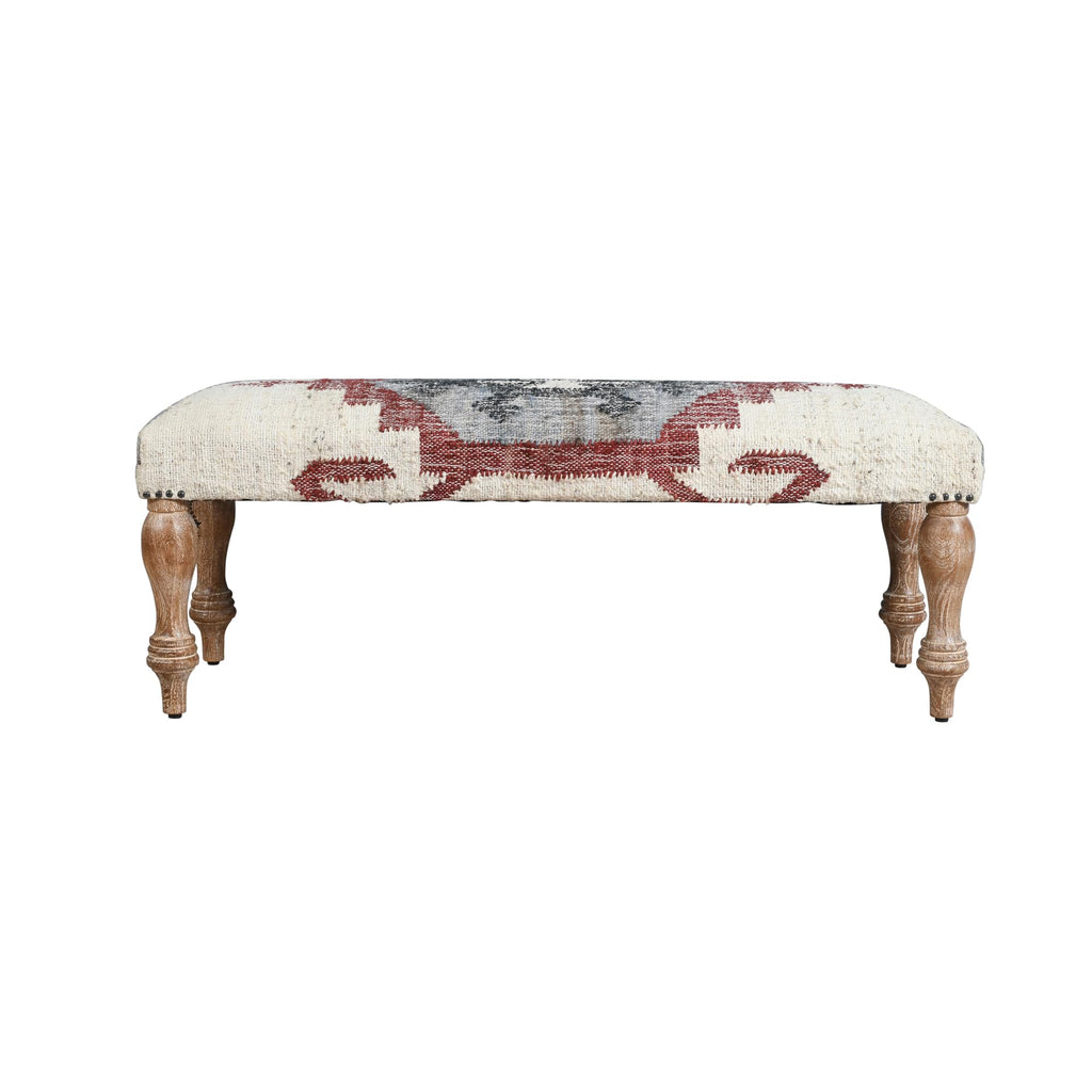 LR Home Off-White/Multicolor Handmade Upholstered Bench for Bedroom End of Bed | Modern Accent Bench for Living Room, or Entryway Seating | Long Rectangle Sitting Bench | 47" W x 16" D x 18" H