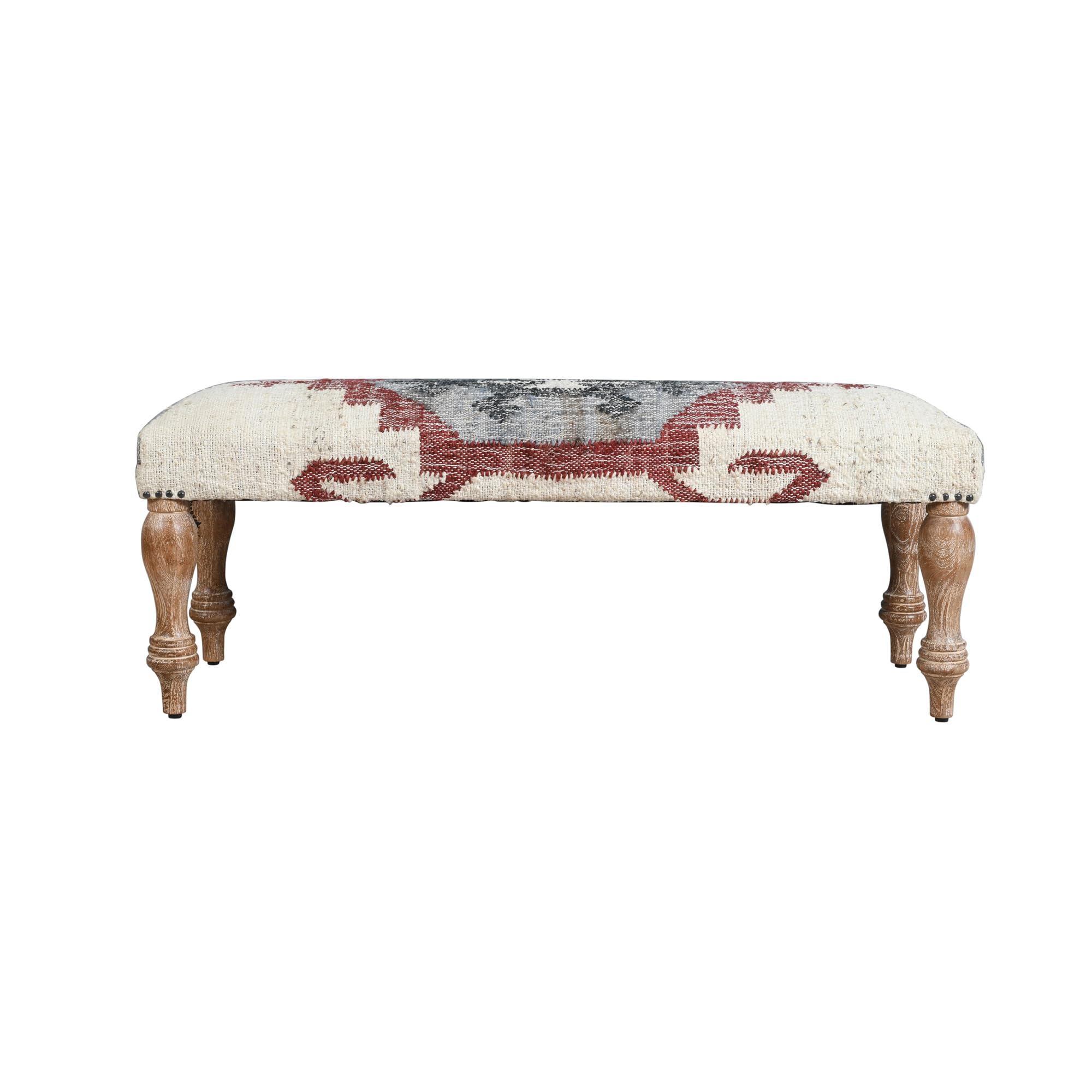 LR Home Off-White/Multicolor Handmade Upholstered Bench for Bedroom End of Bed | Modern Accent Bench for Living Room, or Entryway Seating | Long Rectangle Sitting Bench | 47" W x 16" D x 18" H