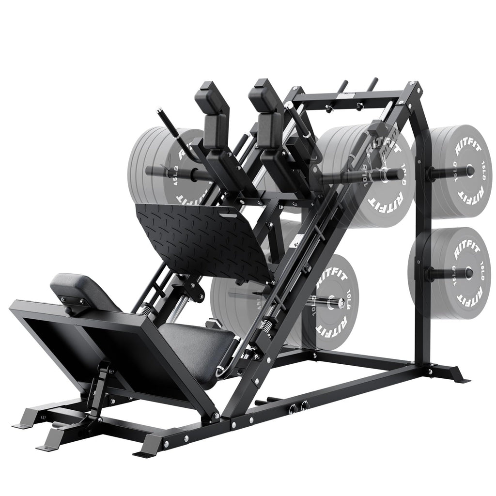 RitFit Gazelle Pro 3 in 1 Leg Press and Hack Squat Machine - High-Tensile Steel Leg Press Machine, 2000lbs Capacity, Adjustable Angles with Weight Storage (Black (with Pull up Band))