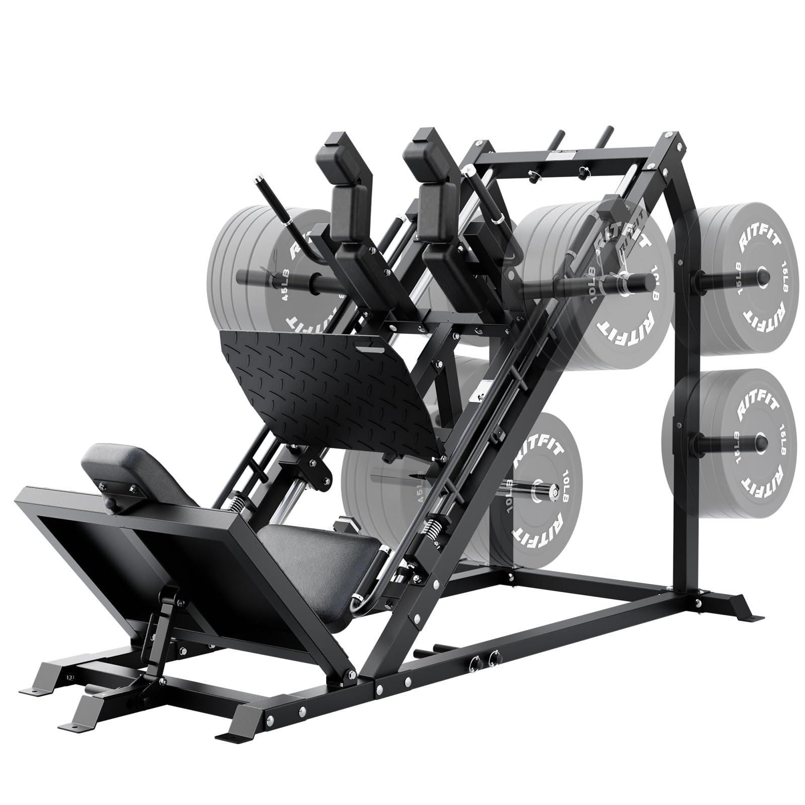 RitFit Gazelle Pro 3 in 1 Leg Press and Hack Squat Machine - High-Tensile Steel Leg Press Machine, 2000lbs Capacity, Adjustable Angles with Weight Storage (Black (with Pull up Band))