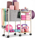 KOMFGT Yoga Mat Holder Storage Rack, Yoga Mat Storage Racks for Dumbbells Kettlebells Foam Roller, with Hooks and Wheels,Black (White)