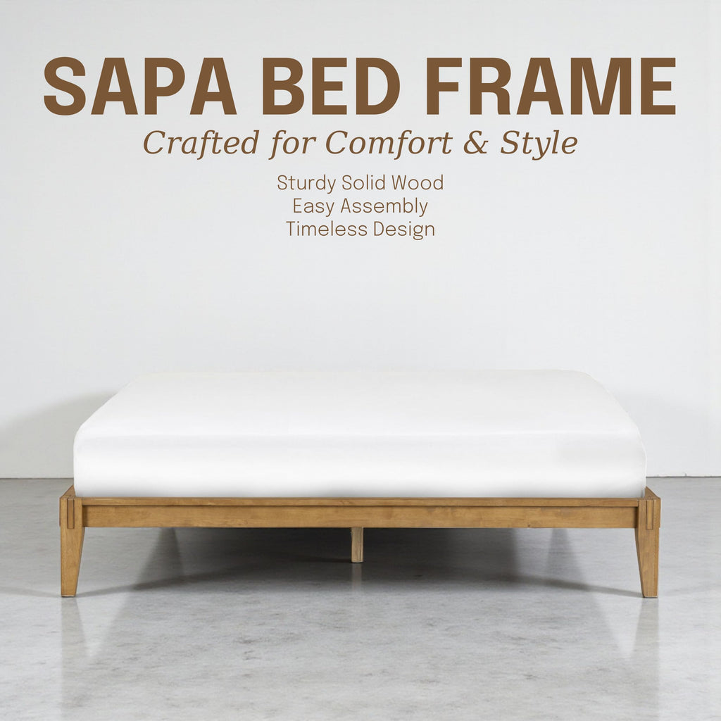 NTC Sapa Solid Wood Platform Bed Frame – Minimalist, Japanese Joinery, No Box Spring Needed, Silent Slats, Easy Assembly – King – Teak Look