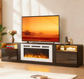 MXV 80" Fireplace TV Stand for TVs Up to 90", LED Light Entertainment Center with 36" Electric Fireplace, Modern Wood Texture TV Media Console with Highlight Storage Cabinet, Black-White