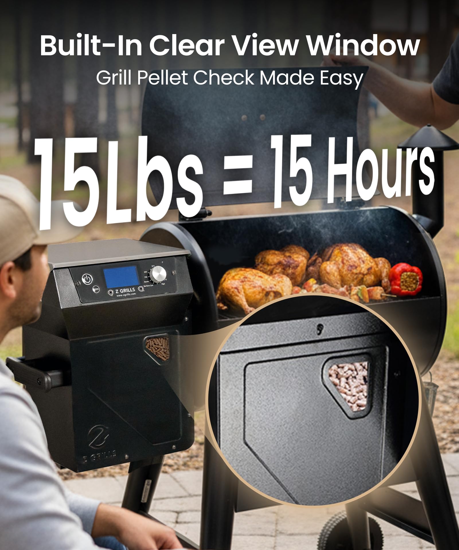Z GRILLS 450E Pellet Smoker Grill, Upgrade PID 3.0 Temperature Control (180-450°F), 459 SQ.IN Cooking Area, 8 in 1 BBQ Grill,Hopper Cleanout, Meat Probe, Rain Cover, for Backyard Camping