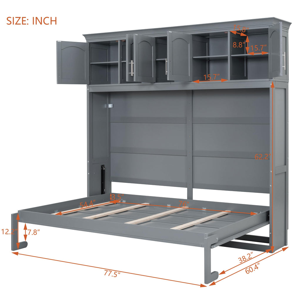 Favfurish Full Size Murphy Bed Wall Bed with Top Cabinets,Hidden Platform Bed Chest W/Wood Slats Support,Space-Saving,Easy Assembly,for Bedroom,Guest Room,Home,Office,Gray