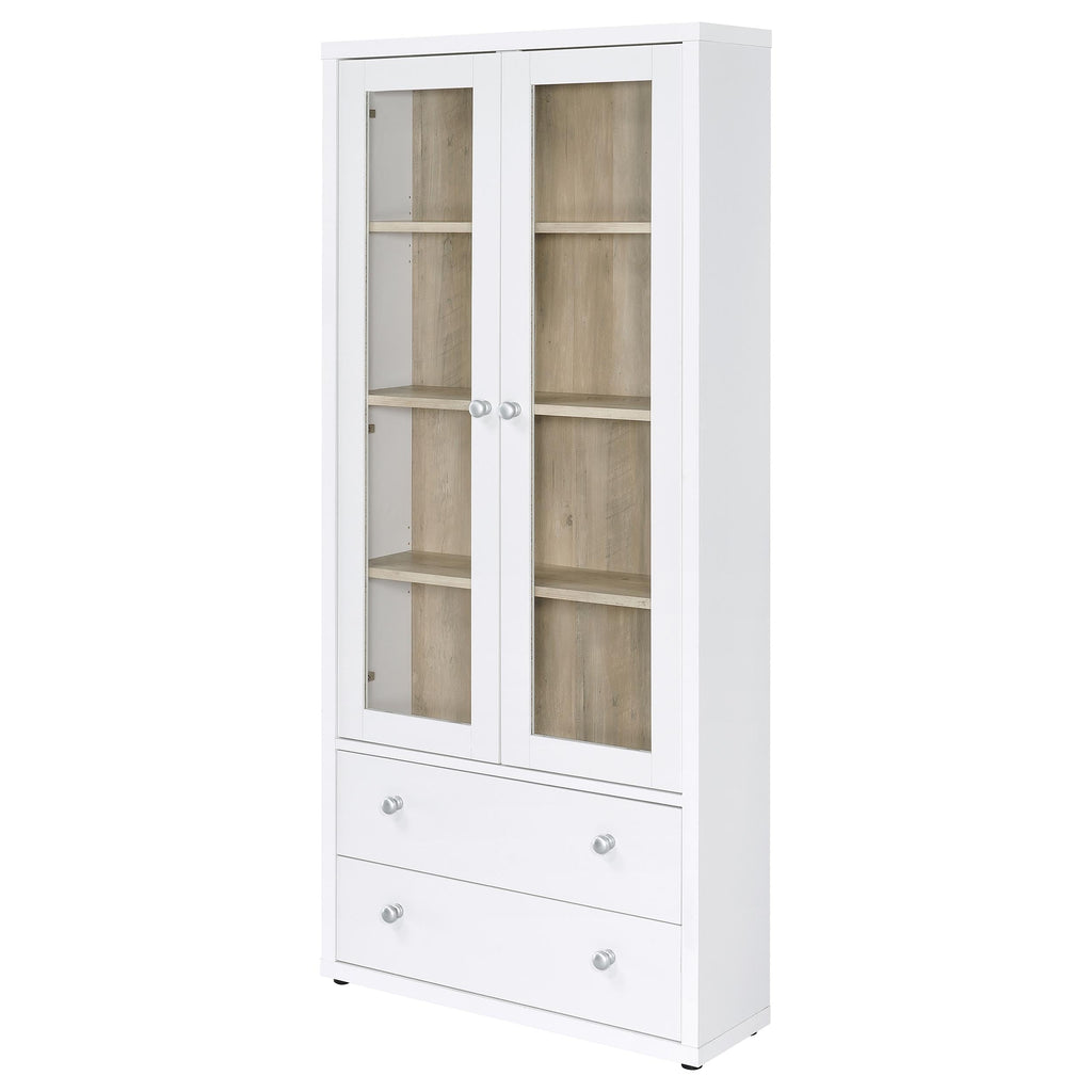 Coaster Home Furnishings - Hawthorne - 4-Shelf Tall Wood Accent Cabinet with Glass Doors, Drawers - Farmhouse Style - Living Room, Entryway & Home Kitchen - White - 953477