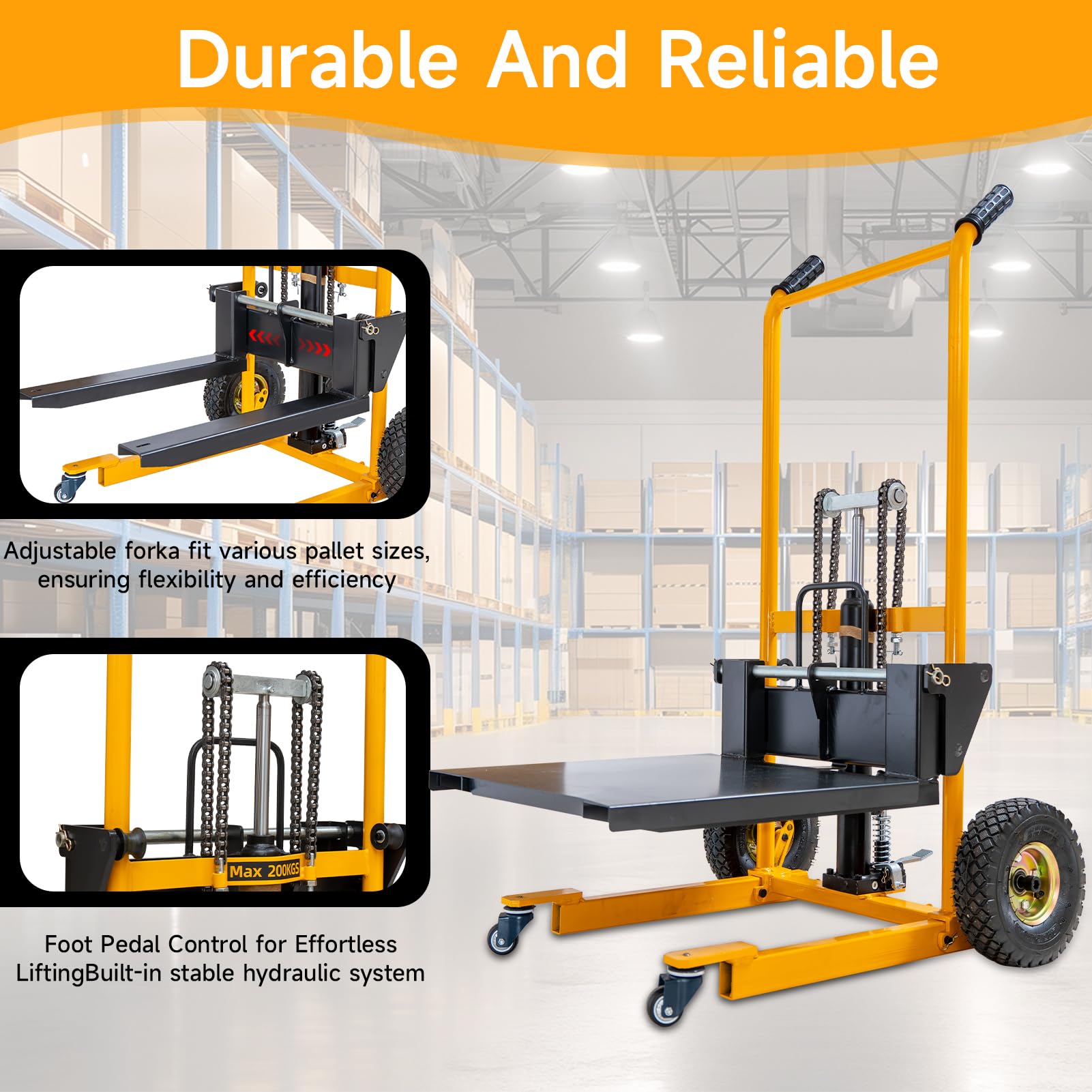 Foldable Hydraulic Material Lift Stacker, 450lbs 35.8" Max Lift, Portable Pallet Truck Dolly w/Swivel Casters, Adjustable Forks, Fork Lift Table Cart, Pallet Jacks & Trucks for Warehouse, Shop