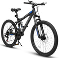 richvelo Mountain Bike with Full Suspension, 21 Speed Shifter Lever with Gear Indicator, High Carbon Steel Frame, Mechanical Disc Brakes, Use for Men/Women/Adults, Ideal for Trails. (Black, 26 INCH)