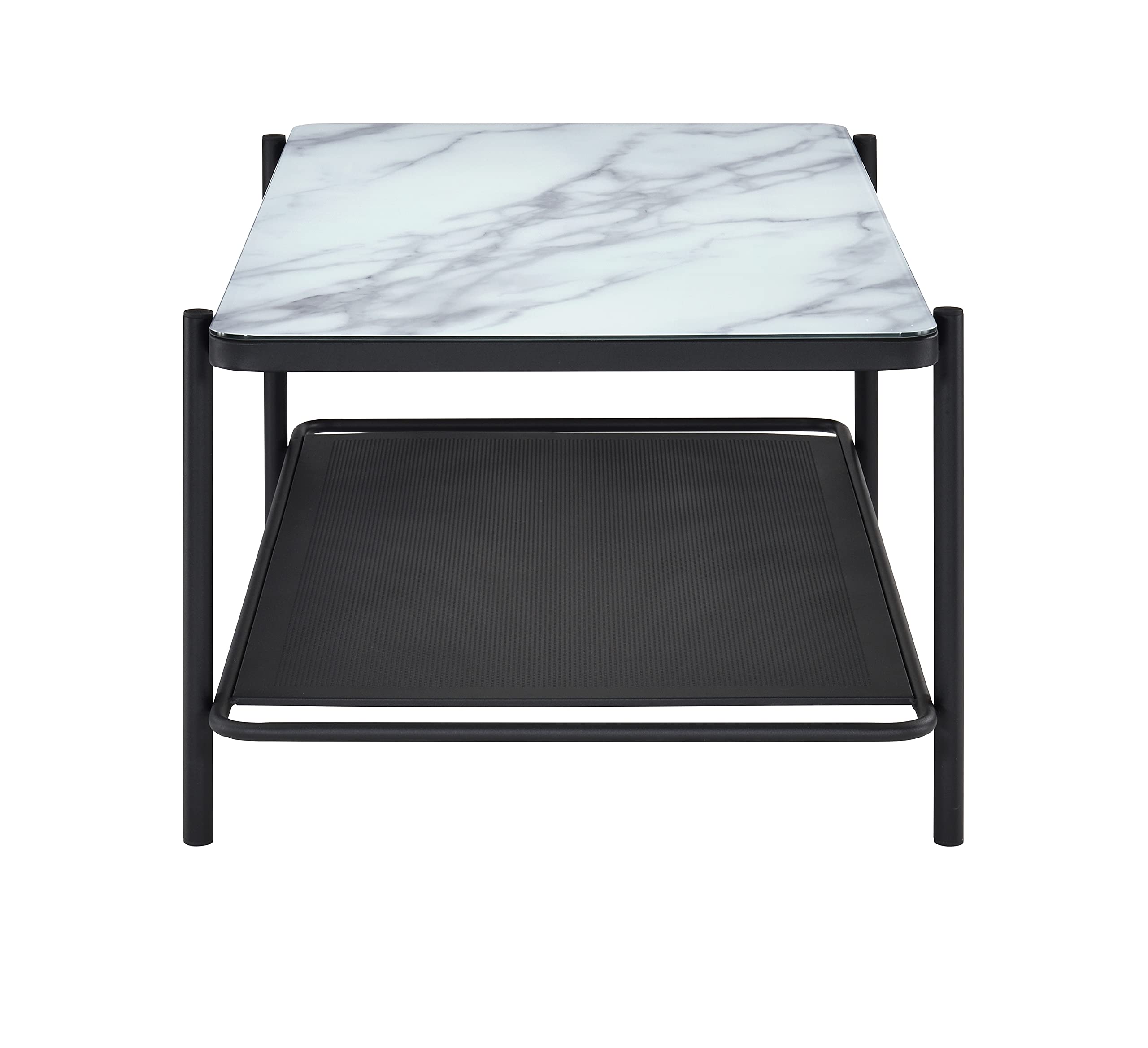 Furniture of America Basil Industrial 1-Shelf, Faux Marble Top Steel 48 in. Rectangle Coffee Table for Living, Bedroom, Reception Room, Black and White