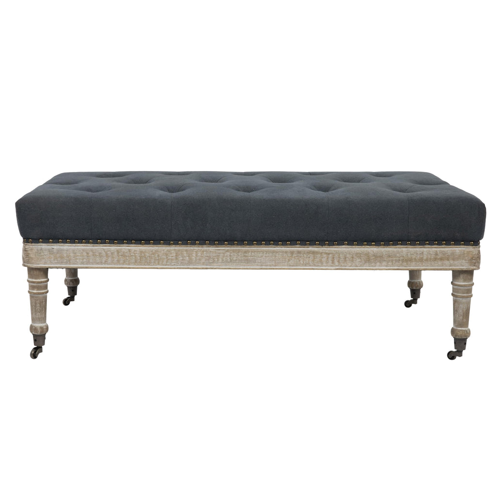 Creative Co-Op Antoinette Upholstered Ottoman Coffee Table, Grey