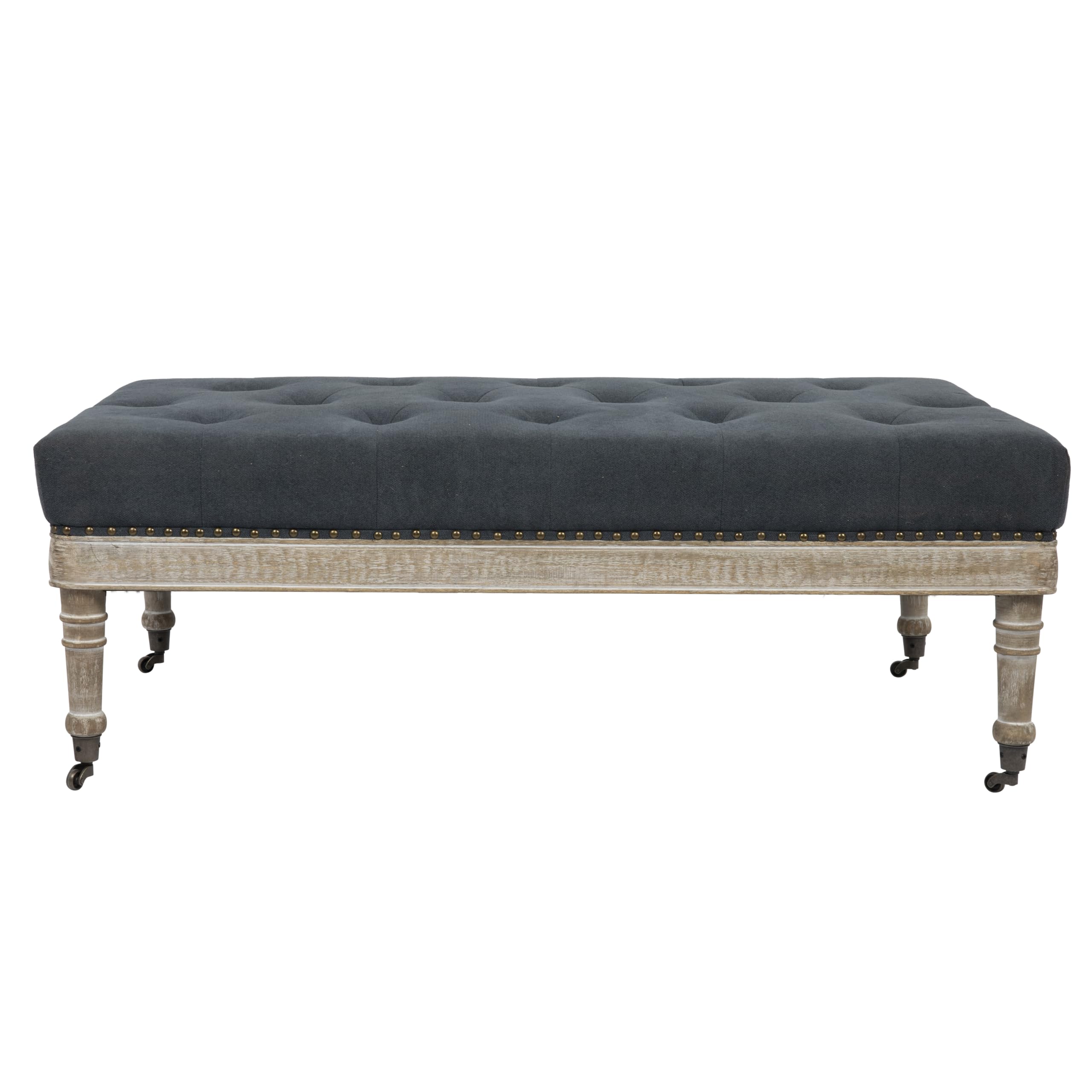 Creative Co-Op Antoinette Upholstered Ottoman Coffee Table, Grey