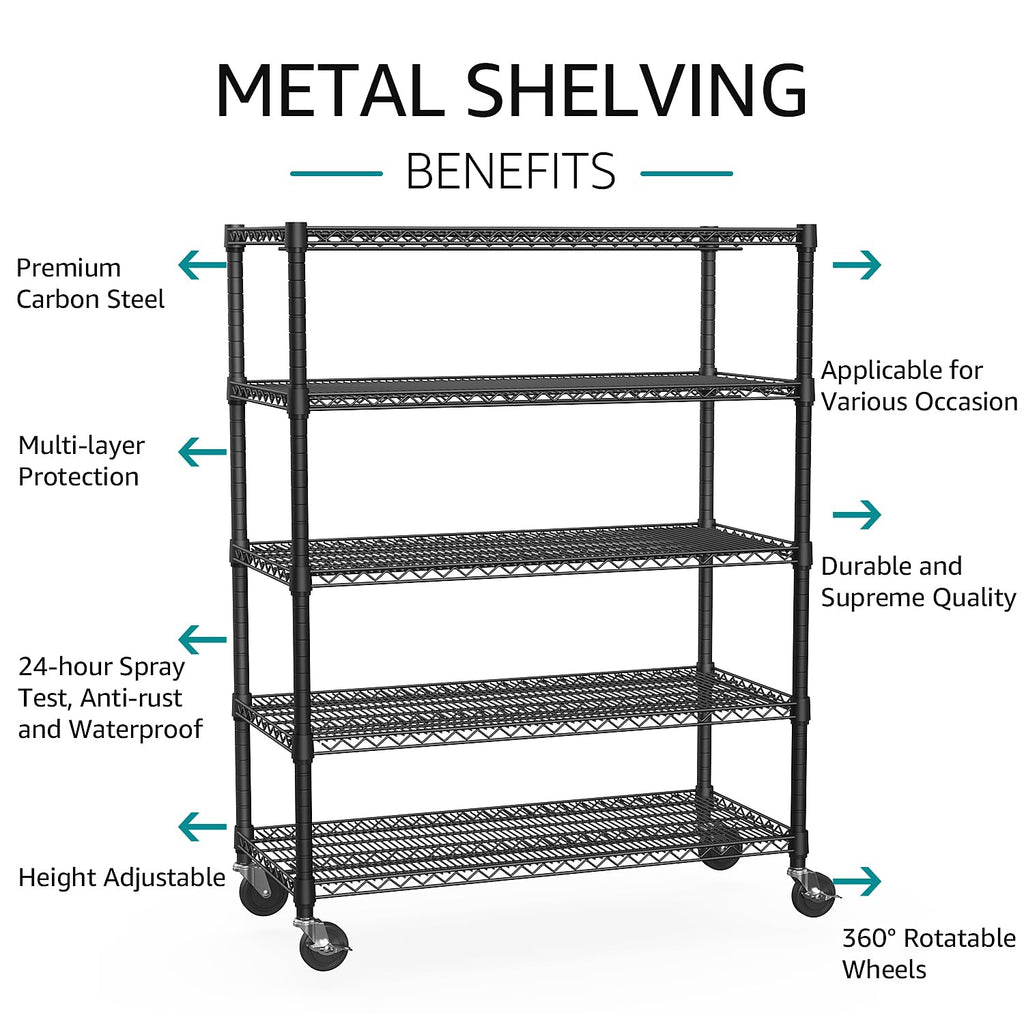 IZEUK Garage Shelving Wide Storage Shelves 5 Tier Metal Shelves 4000 LBS Heavy Duty Adjustable Utility Shelf Rack Black 23.6" D x 53.1" W x 73.6" H