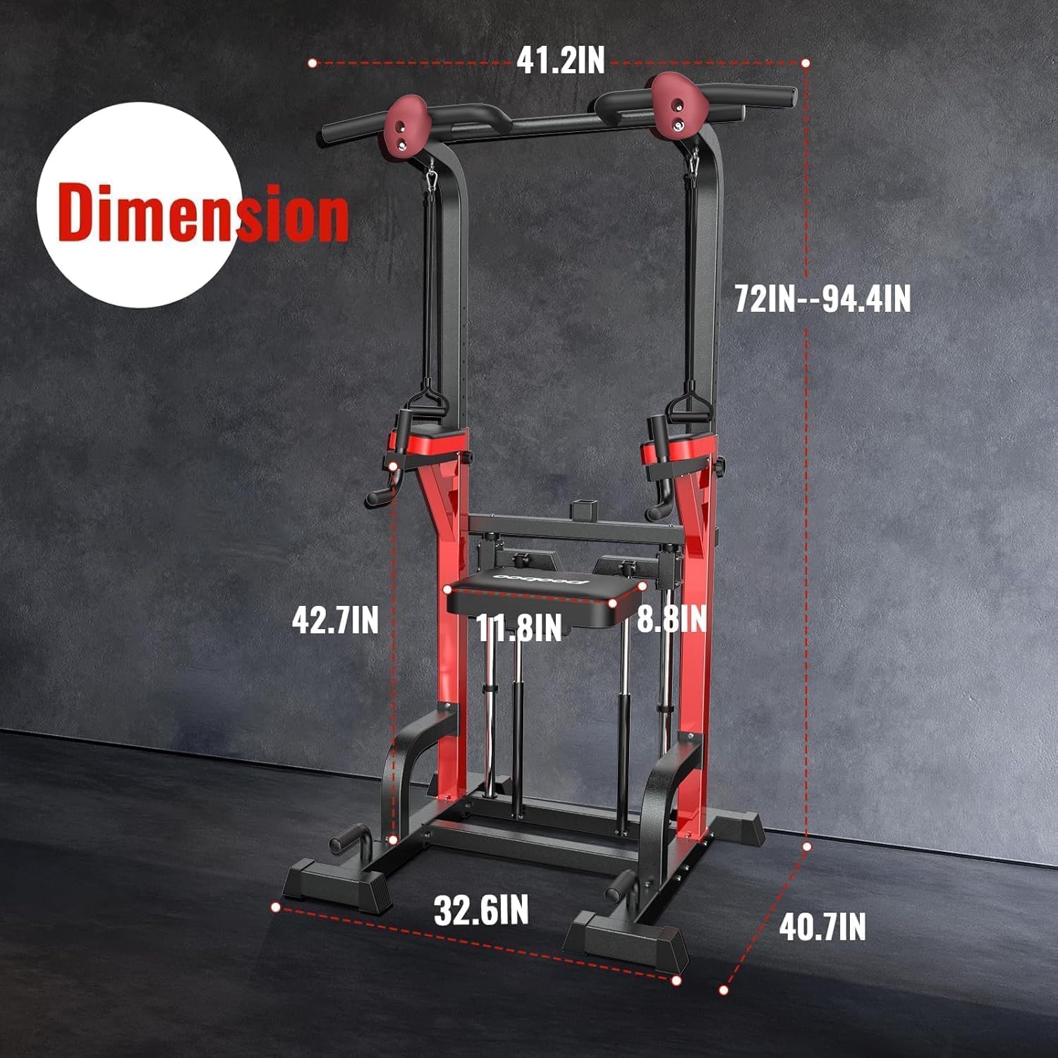 Power Tower Dip Station Pull Up Bar for Fitness Home Gym Workout,450 Pounds Multi-Function Adjustable Height Fitness Strength Training Exercise Equipment