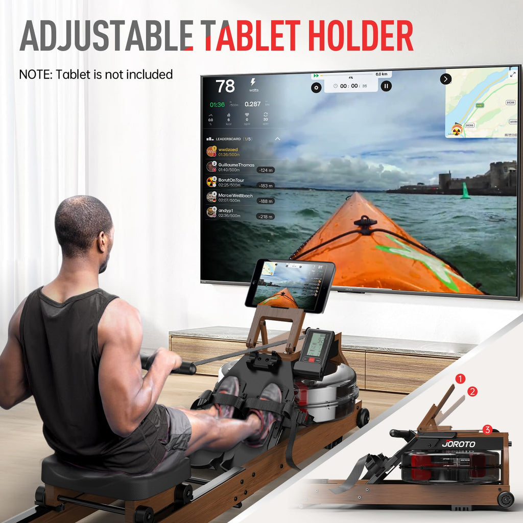 JOROTO Water Rowing Machines for Home, Foldable Rowing Machine with 400LBS Weight Capacity, Dedicated Monitor & Bluetooth APP, Large Water Tank & Comfortable Seat for Immersive Water Rower