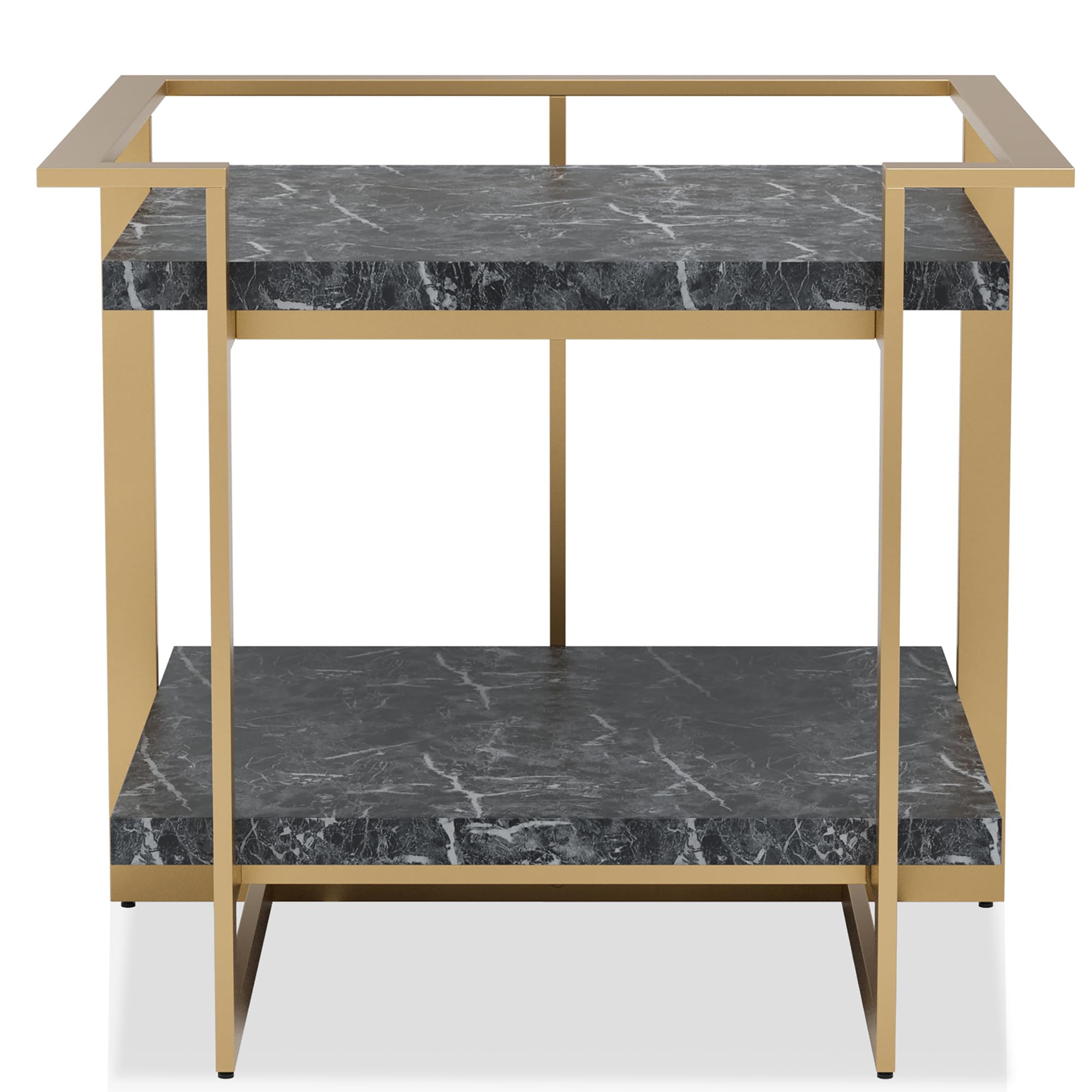 24/7 Shop at Home Daphne Modern Open-Shelf Rectangle Faux Marble 27 in. End Table with Metal Frame for Living Room, Bedroom, Home Office, Gold and Black