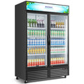 BODEGACOOLER Commercial Merchandiser Refrigerator, 40 Cu.Ft Double Glass Door Beverage Cooler, Upright Display Refrigerator with Soft LED Light, Adjustable Shelves, 4 Heavy-Duty Casters, Black