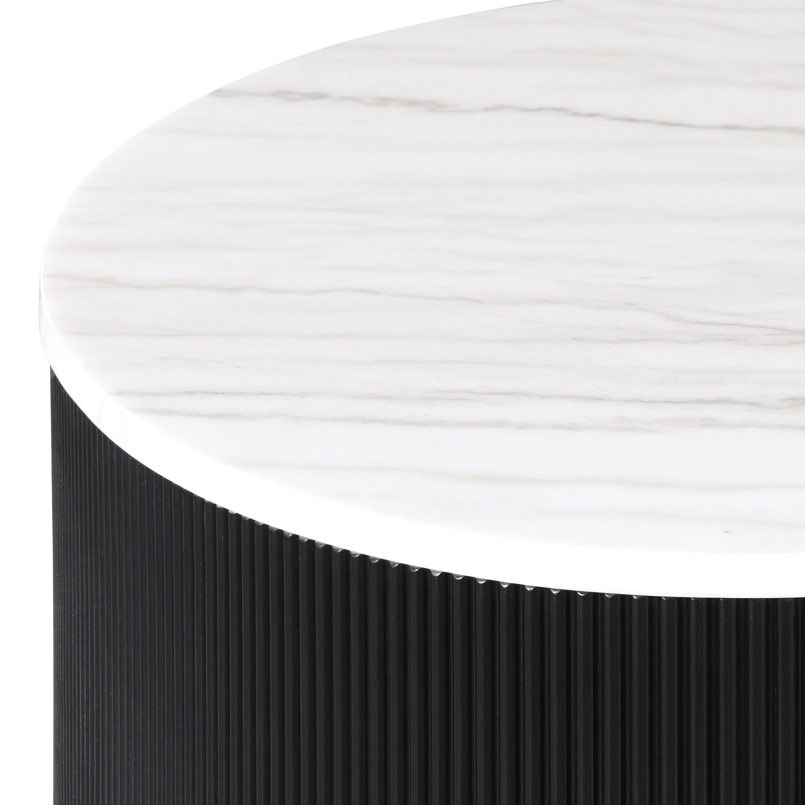 Furniture of America Beryl Modern Round White Genuine Marble Top Coffee Table with Fluted Pedestal Base and Gold Stainless Steel Accent, Low Profile Table for Living Room, Home Office, Black