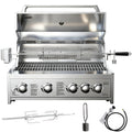 BODEGA 30 Inch Propane Gas Grill, 4x12000-BTU Gas Grill & 1x10000-Infrared Back Burner, Stainless Steel 5-Burner Propane Grill for Outdoor Kitchen, Rotisserie Chicken Fork Kit | Backyard BBQ, Camping.