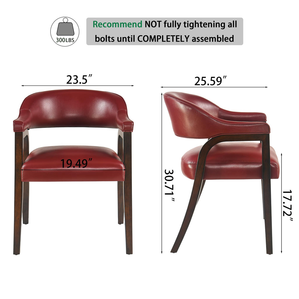 JESONVID Upholstered Barrel Dining Chair Set of 2, 17.72" H Faux Leather Dining Room Chair with Arms Open-Back Dining Chairs w/Wood R Legs Comfy Accent Side Chairs for Home Kitchen, Wine Red