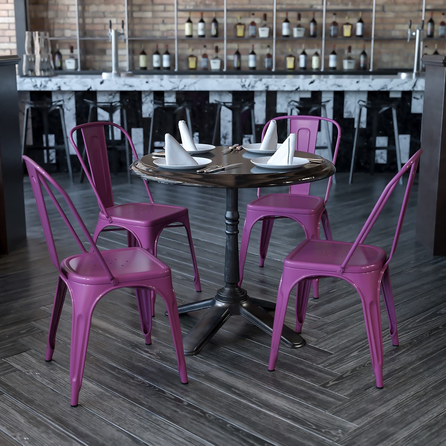 Flash Furniture Blake Commercial Grade 4 Pack Purple Metal Indoor-Outdoor Stackable Chair