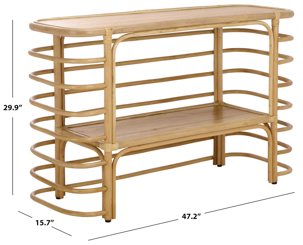 SAFAVIEH Home Collection - Maestro Natural Rattan & Wood Console Table with 1 Shelf, Fully Assembled, Modern Tropical Accent (CNS5400A)