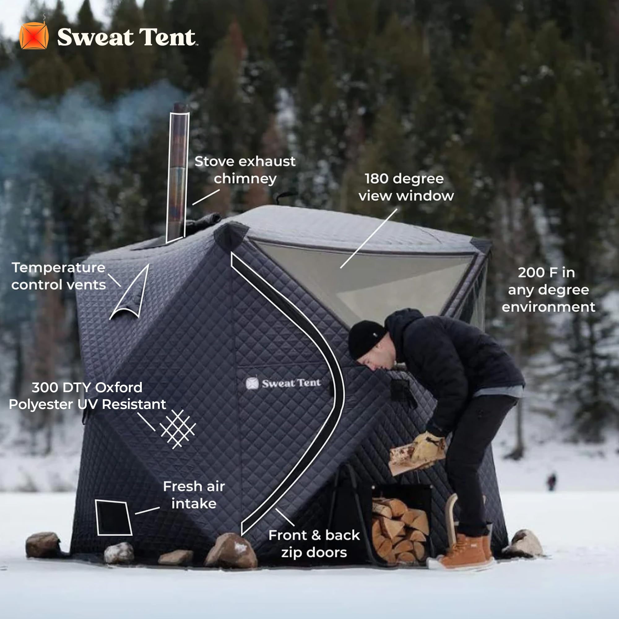 SweatTent Portable Outdoor Sauna (Large) Standard Bundle – Complete Kit with Stove, Sauna Rocks, Basket, Gloves, Fire Poker, Thermometer, Quick Assembly, 6 Adults, Backyard & Camping