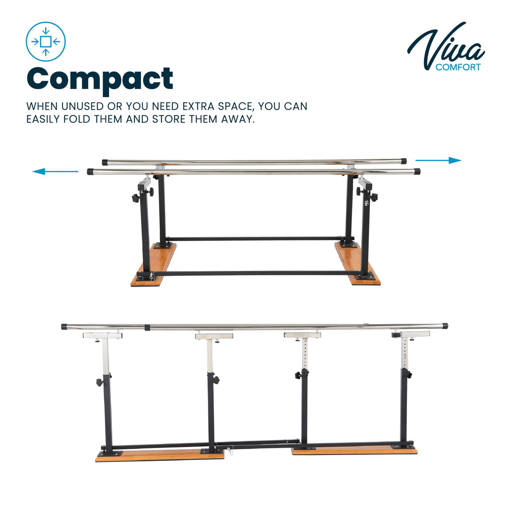 VivaComfort Physical Therapy Parallel Bars, 350 lbs Capacity, Adjustable Parallel Bars for Physical Therapy, Dimensions 28” – 41” H x 83.9” L x 16” – 23.8” D