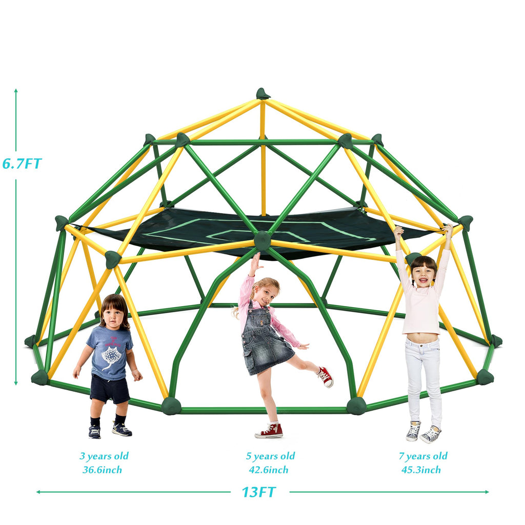 Virubi 13 FT Climbing Dome with Hammock for Kids 3-10, Outdoor Play Equipment Supporting 1000 lbs, Anti-Rust Jungle Gym, Easy Assembly Geometric Dome Climber Play Center