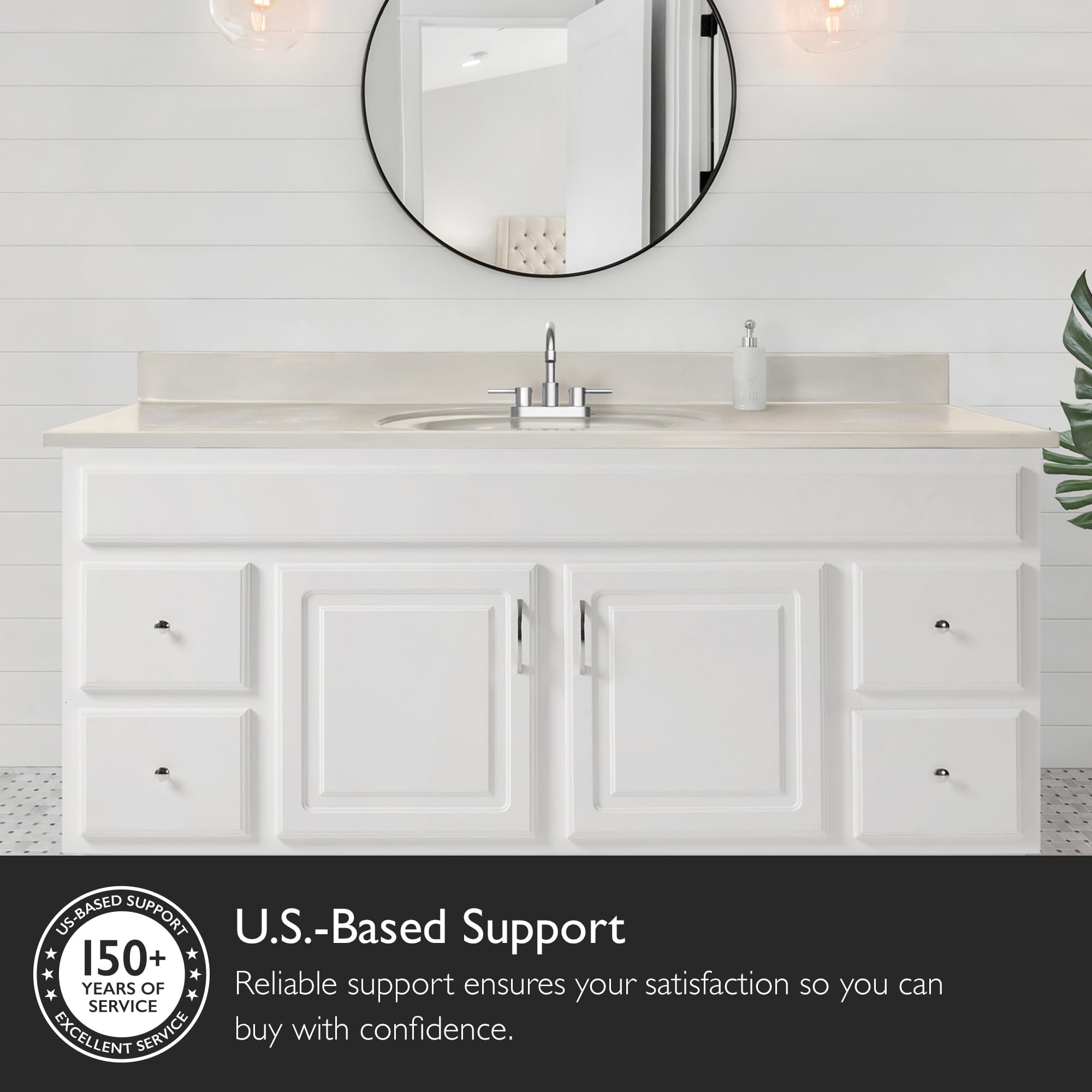 Design House Cultured Marble Vanity Top, 61 in W x 22 in D, Integrated 4 in Centerset Oval Sink & Backsplash, Ivory Swirl, 597419