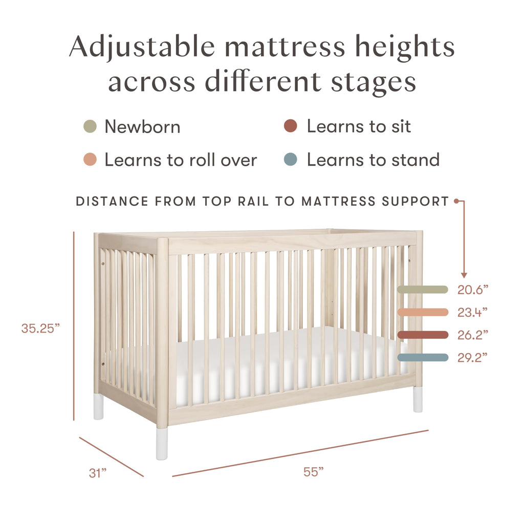Babyletto Gelato 4-in-1 Convertible Baby Crib with Wooden Toddler Bed, Daybed & Full-Size Bed Conversion - GREENGUARD Gold Certified - 4 Adjustable Mattress Heights - Washed Natural & White