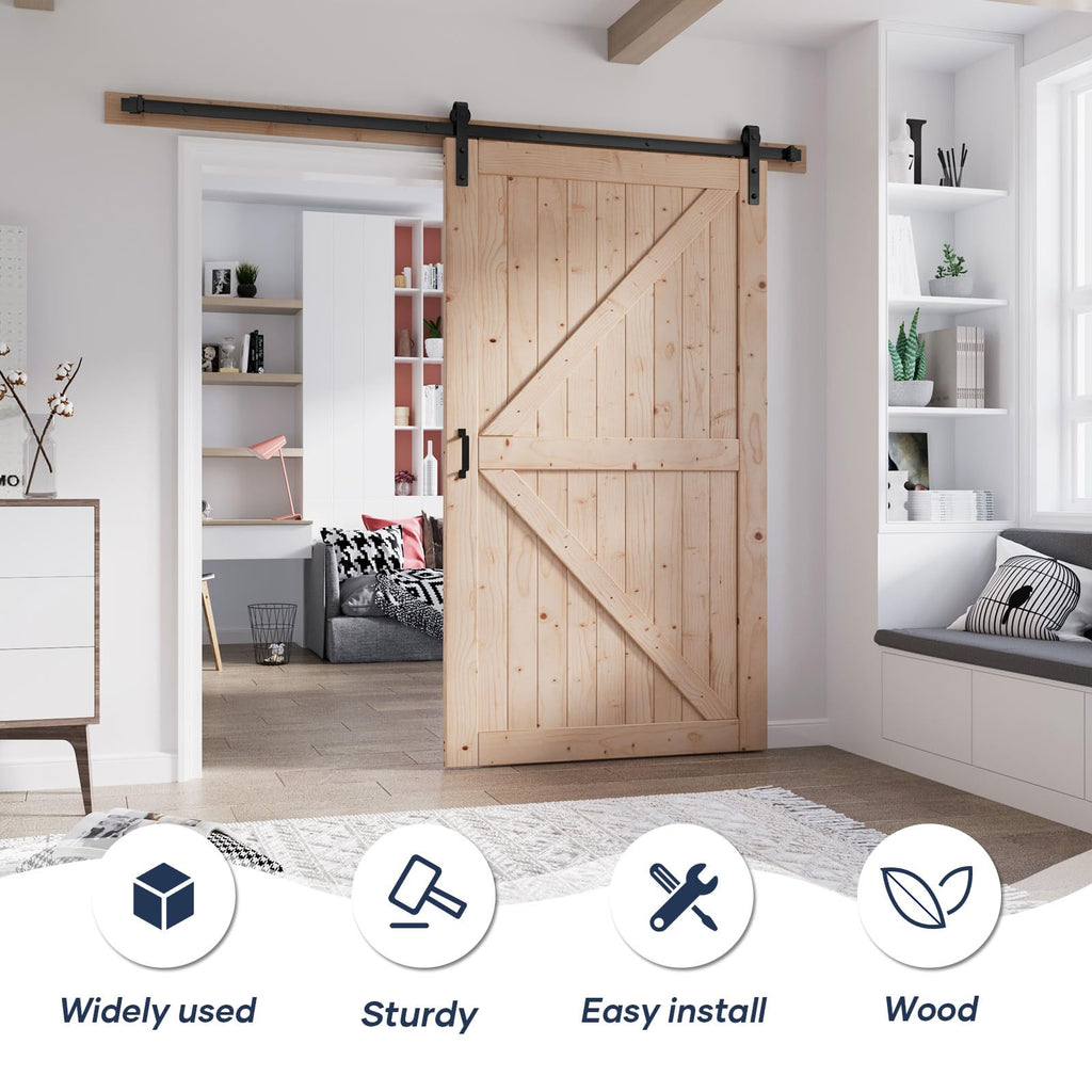 FREDBECK 48in x 80in Sliding Wood Barn Door with 8FT Barn Door Hardware Kit Included K Shape Solid Spruce Panel Sliding Door Double Surfaces Need to Assembly