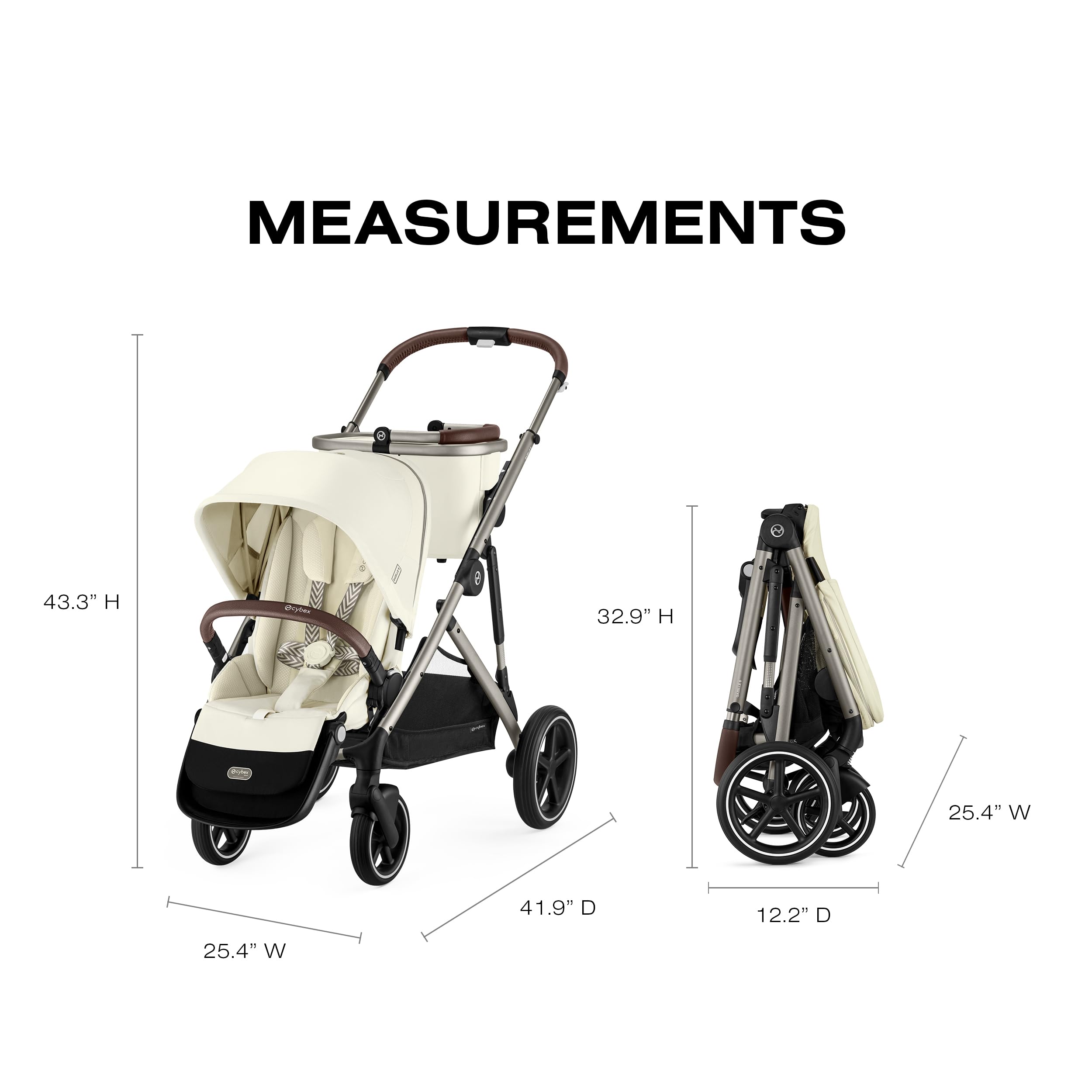 Cybex Gazelle S Stroller Modular Double for Infant and Toddler Includes Detachable Shopping Basket Over 20+ Configurations Folds Flat Easy Storage, Seashell Beige, 1.0 Count, 28.4 pounds
