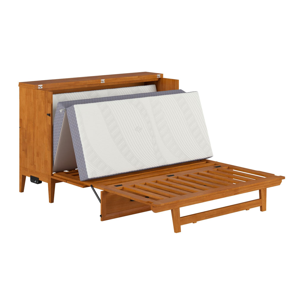 AFI, Santa Fe Queen Murphy Bed Chest with 6" Mattress & Built-in USB Charger, Light Toffee