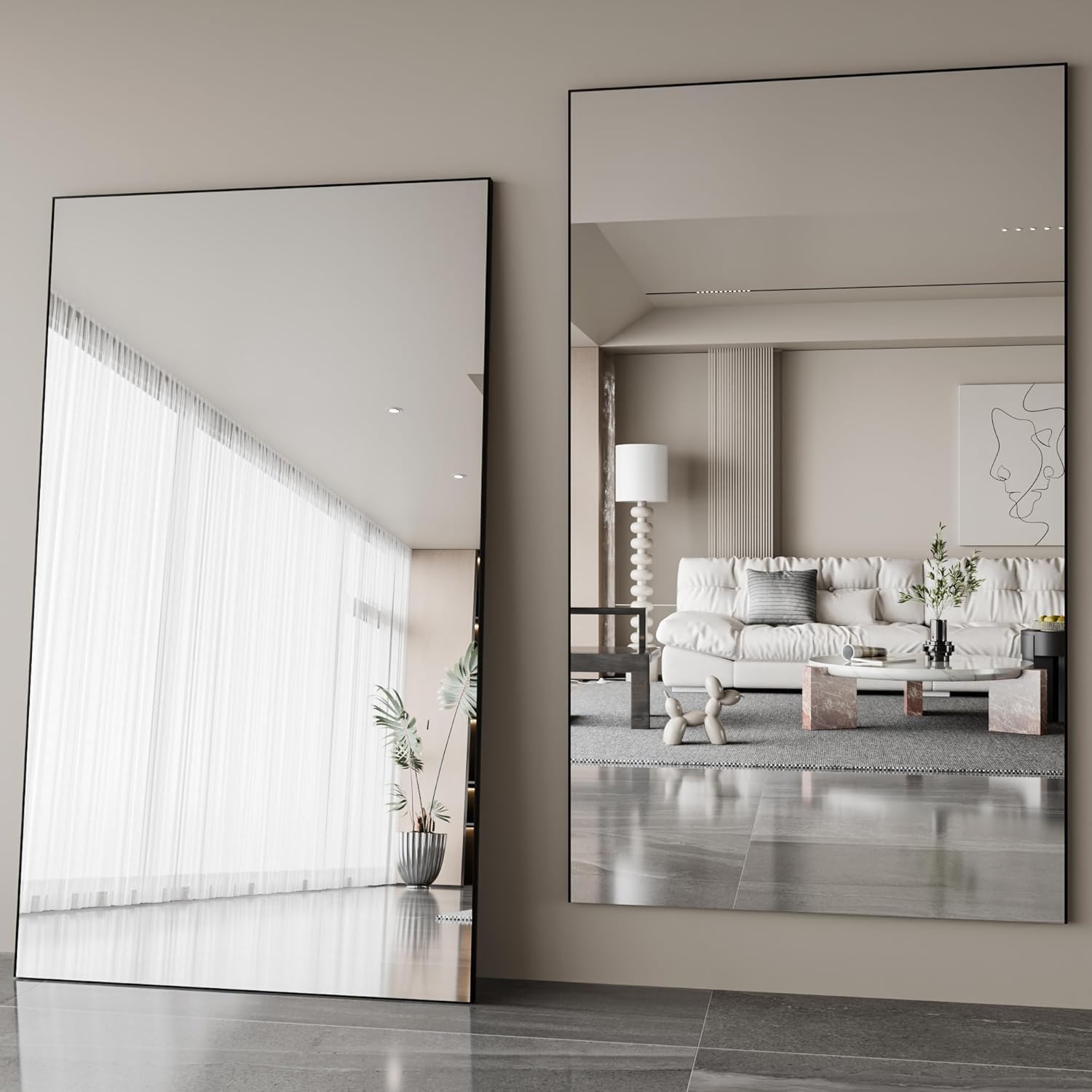 Fitcleer Glassless Full Length Floor Mirror 71”×39”, Shatterproof Large Leaning or Wall Mounted Mirror for Bedroom, Living Room, or Home Gym, Ultra-Light Black Frame