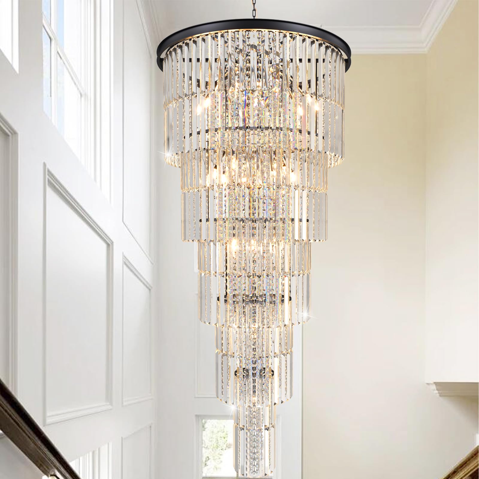 Arotikee Luxury 37-Light Crystal Chandelier for High Ceilings, Modern Black Extra Large Staircase Chandelier for 2-Story Foyer, Entryway & Villa Living Room