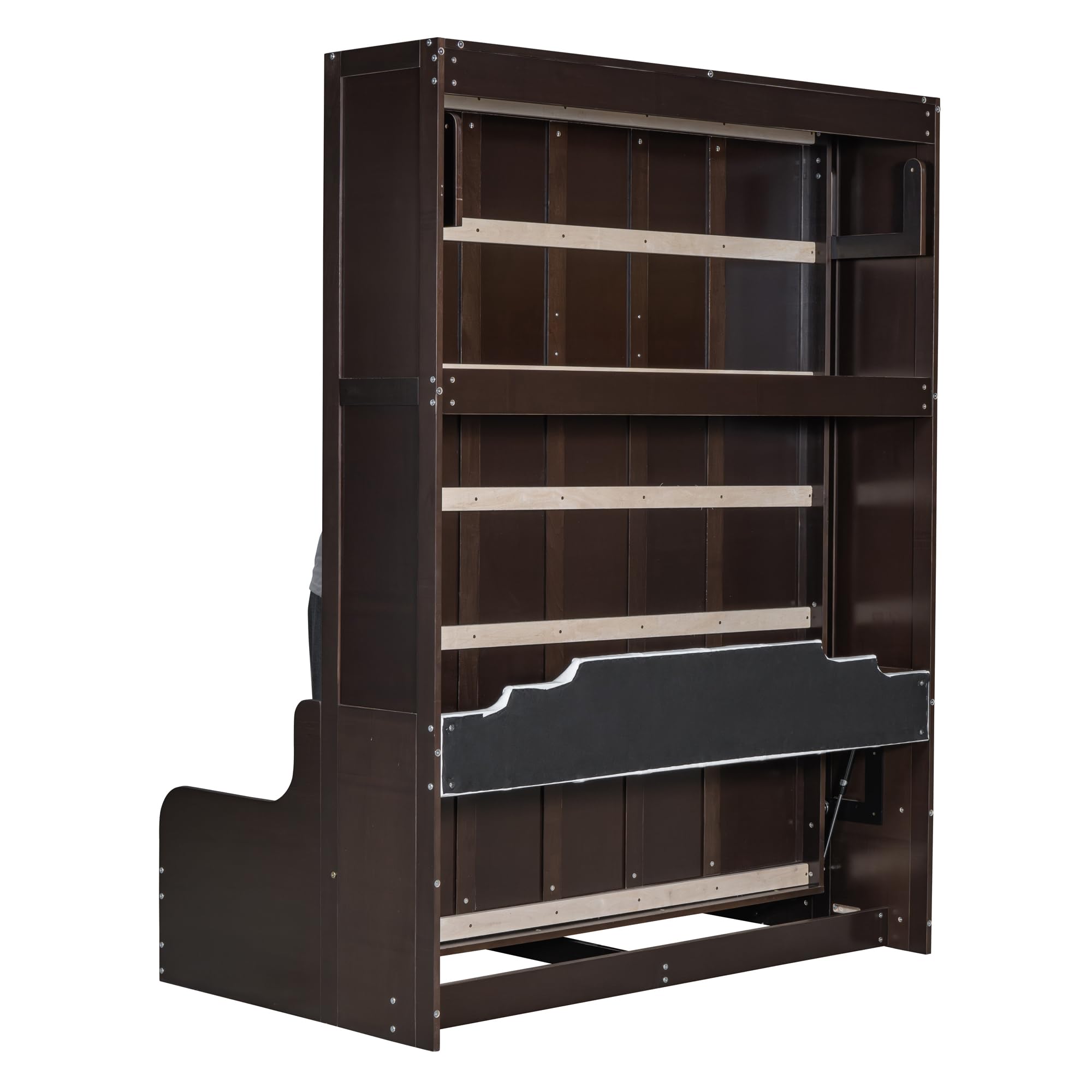 Ball & Cast Murphy Bed Queen Size Wall Bed with Sofa,Wood Murphy Bed,Platform Bedfram Chest can be Folded,Hideaway Cabinet w/Cushion,Space-Saving Furniture for Study,Office,Espresso