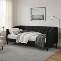 HOME DESIGN Gianna Twin Daybed, Upholstered Frame, Button-Tufted Back, Rectangular Back with Sloped Arms, Full Slat System, Black Tapered Legs, Black