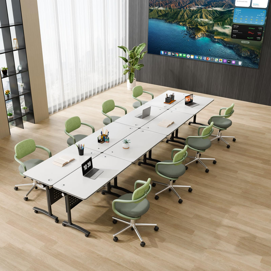 Mobile Folding Conference Table with Wheels,4 Pack Modern Conference Room Tables for 6-12 Person,61IN Training Locking Rolling Meeting Conference Tables with Flip-Top for Office Classroom Business