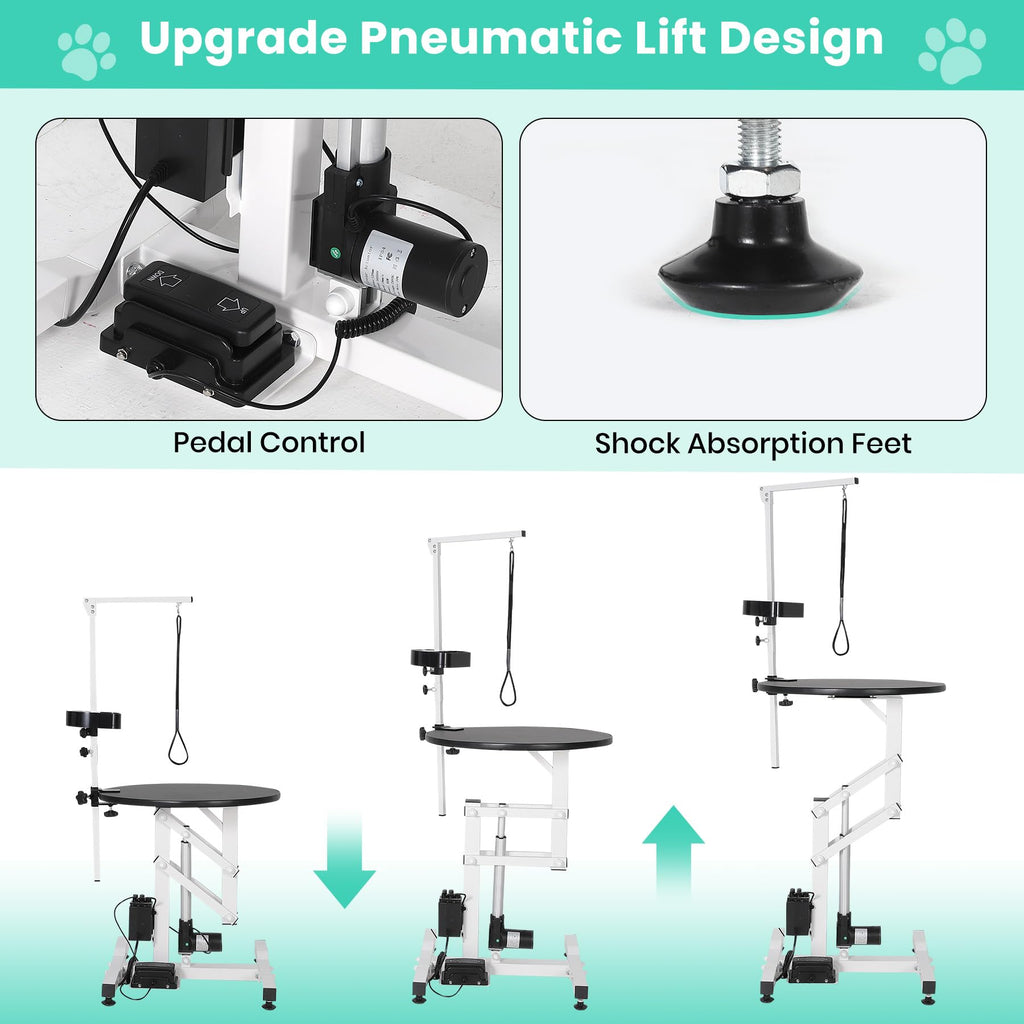 ActiveTrail Electric Hydraulic Lift Dog Grooming Table – 24 Inch Rotating Desktop, Overhead Arm, Foot Remote, Tool Organizer, 250LBS Capacity – Ideal for Small Pets