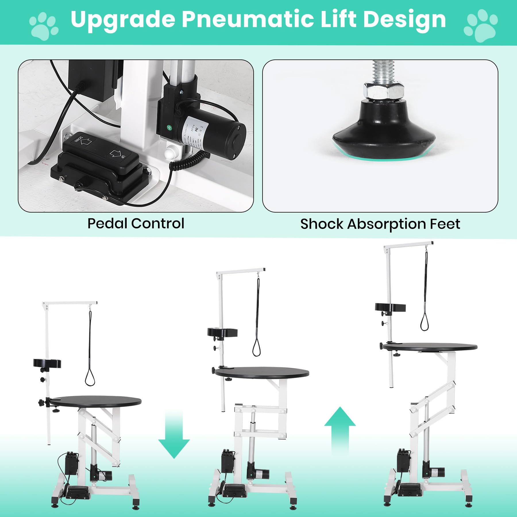 ActiveTrail Electric Hydraulic Lift Dog Grooming Table – 24 Inch Rotating Desktop, Overhead Arm, Foot Remote, Tool Organizer, 250LBS Capacity – Ideal for Small Pets
