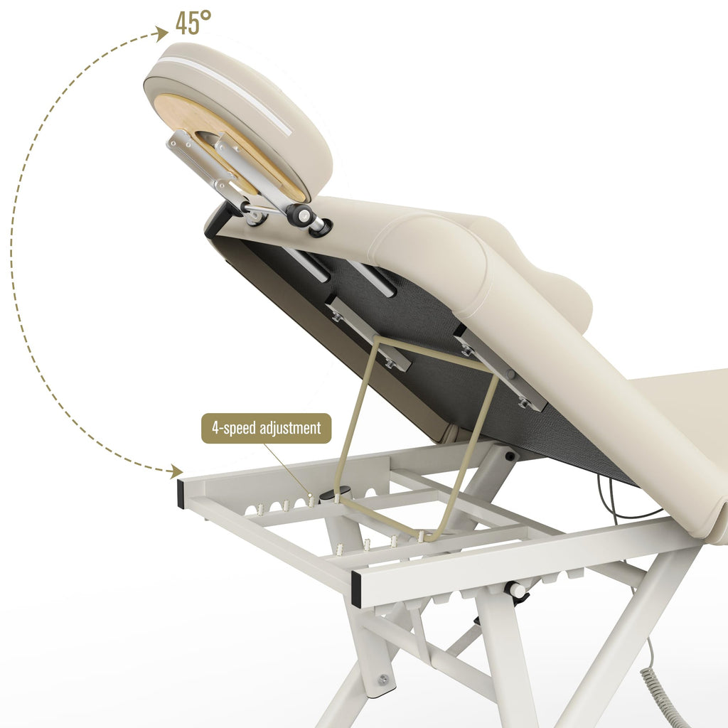 Height Adjustable Massage Table with Face Pillow & Headrest for Treatment Table, Physical Therapy Table, Spa Facial Professional Massage Bed - Adjustable Backrest, Electric Leg Lifting, Beige Gray