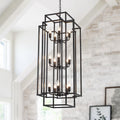 Xuridongsheng 15-Light Lantern Chandelier for Foyer Large Black High Ceiling Chandelier with 3-Tier Candle Design, Modern Farmhouse Entryway Lighting Fixture for Staircase, Two Story Living Room, E12