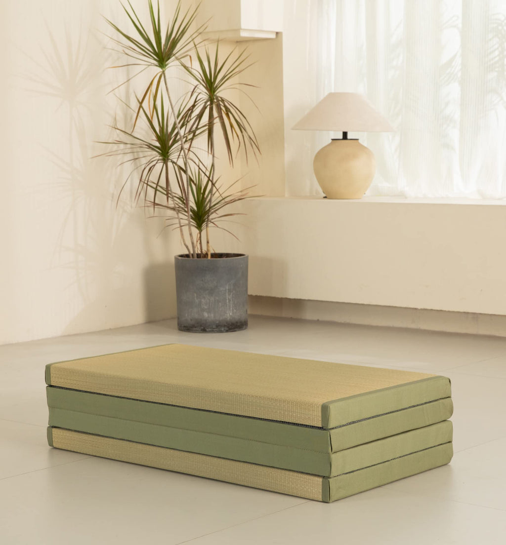 MustMat Thick Tatami Mat Twin XL Floor Mattress Japanese Tatami Bed with Storage Bag 39 x 80 x 2 in (Green)