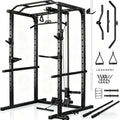 JEEKEE Power Rack with LAT Pulldown, 2000LBS Power Cage with Cable System, Multi-Function Squat Rack with J-Hooks, Safety Bars, Landmine, Pull Up Bar & Attachments for Home Gym Strength Training,Black