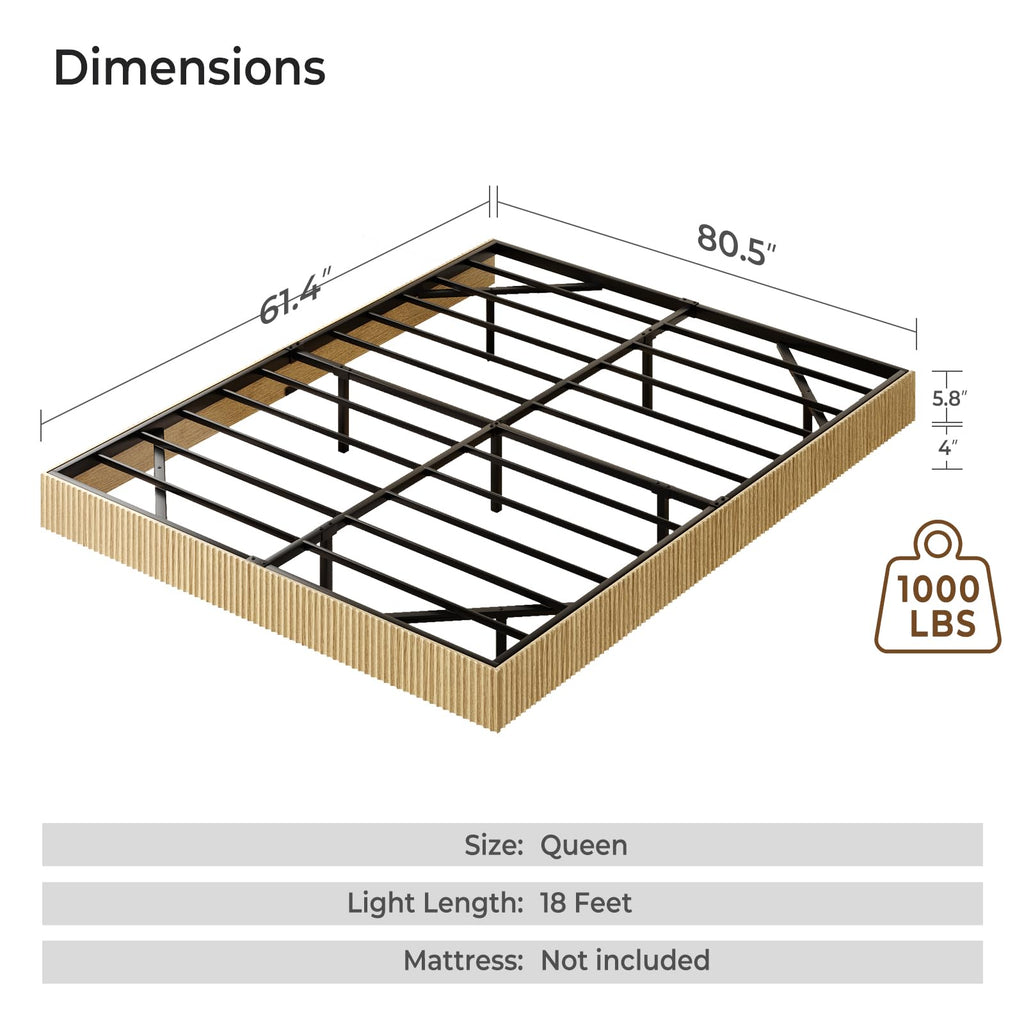 Tatub Natural Queen Floating Bed Frame with LED Lights, Modern Fluted Oak Platform Bed Frame Floating, Heavy Duty Metal Slats, No Box Spring Required