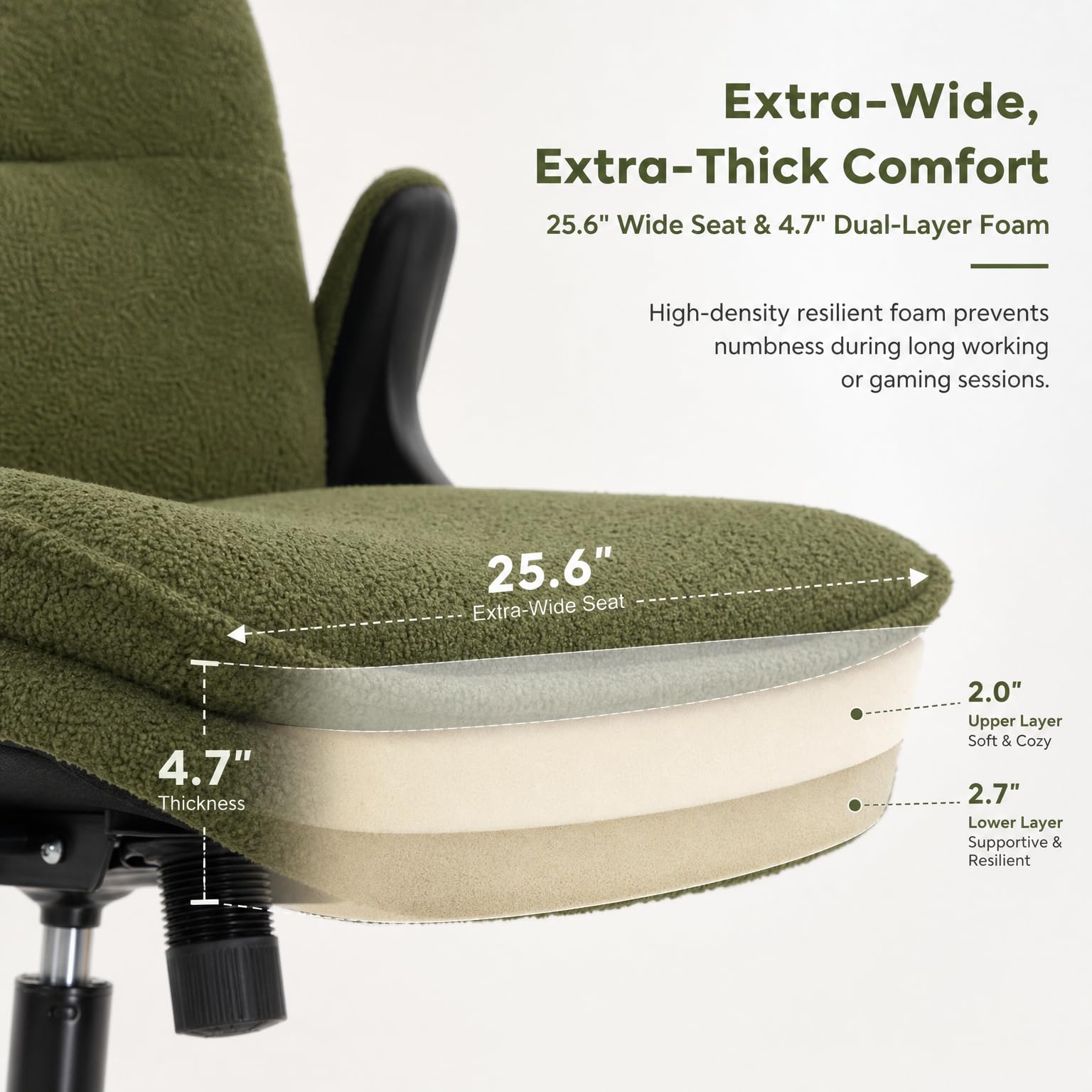 IWMH Cross Legged Office Chair with Flip-up Armrests for ADHD, Extra Wide Seat Criss Cross Desk Chair with Stretchable Footrest & Wheels for Adults, Ergonomic Meditation Chair for Home Office (Green)